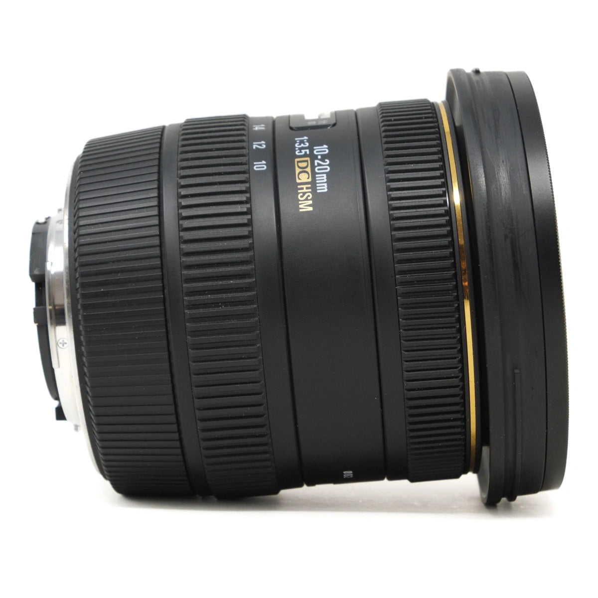 Camera lens with specifications on a white background