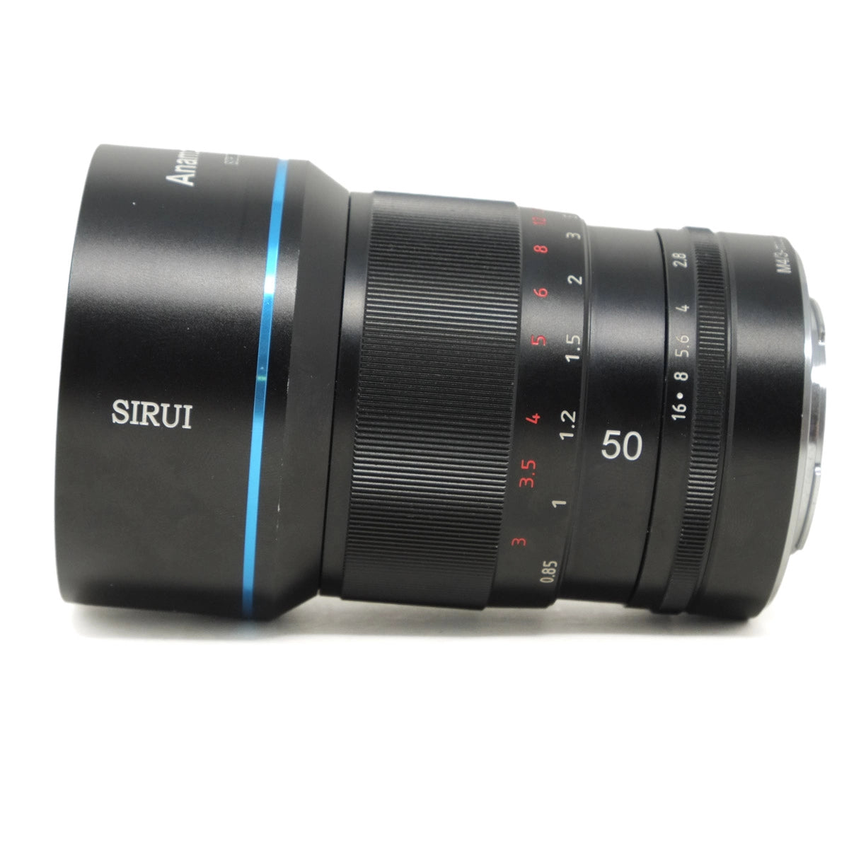 Camera lens with 'SIRUI' branding on a white background