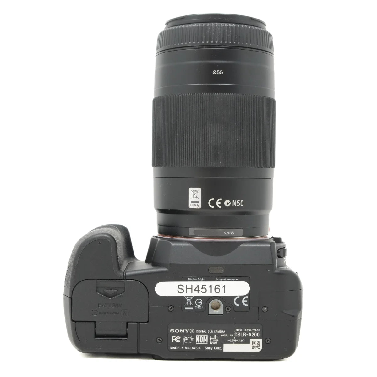 Used Sony A200 DSLR + Sony 75-300mm F4.5-5.6 lens - bottom angle 