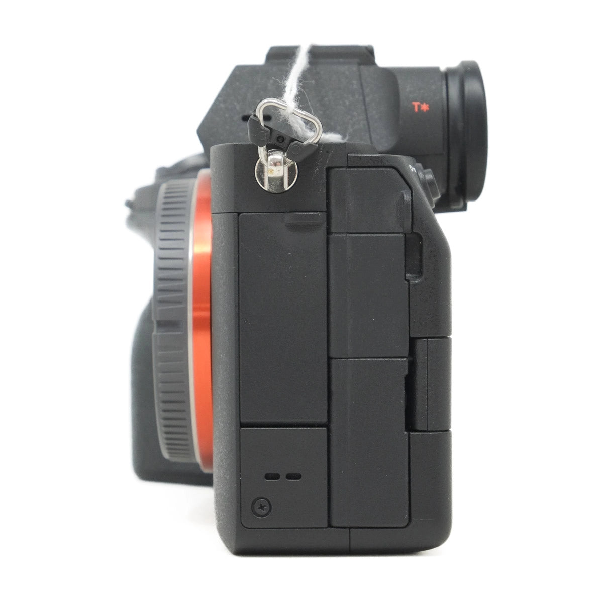 Side view of a camera on a white background