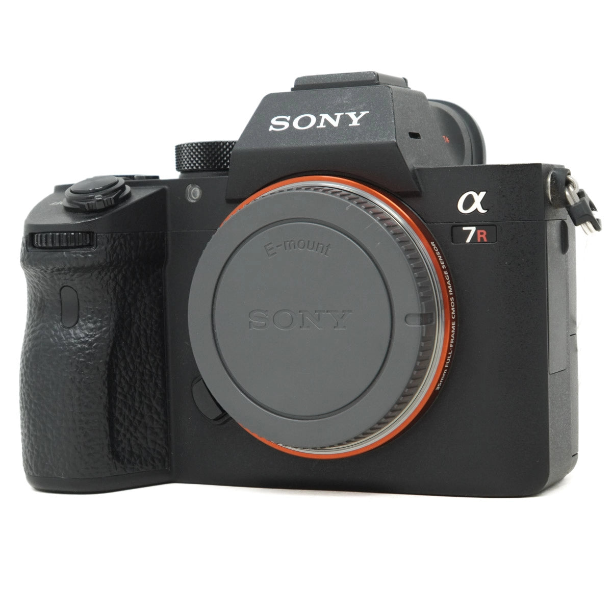 Sony camera body with 'a7R' model number on a white background