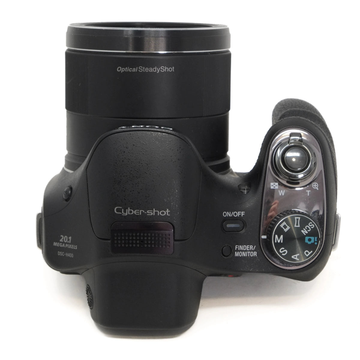 Black Sony Cyber-shot camera on a white background
