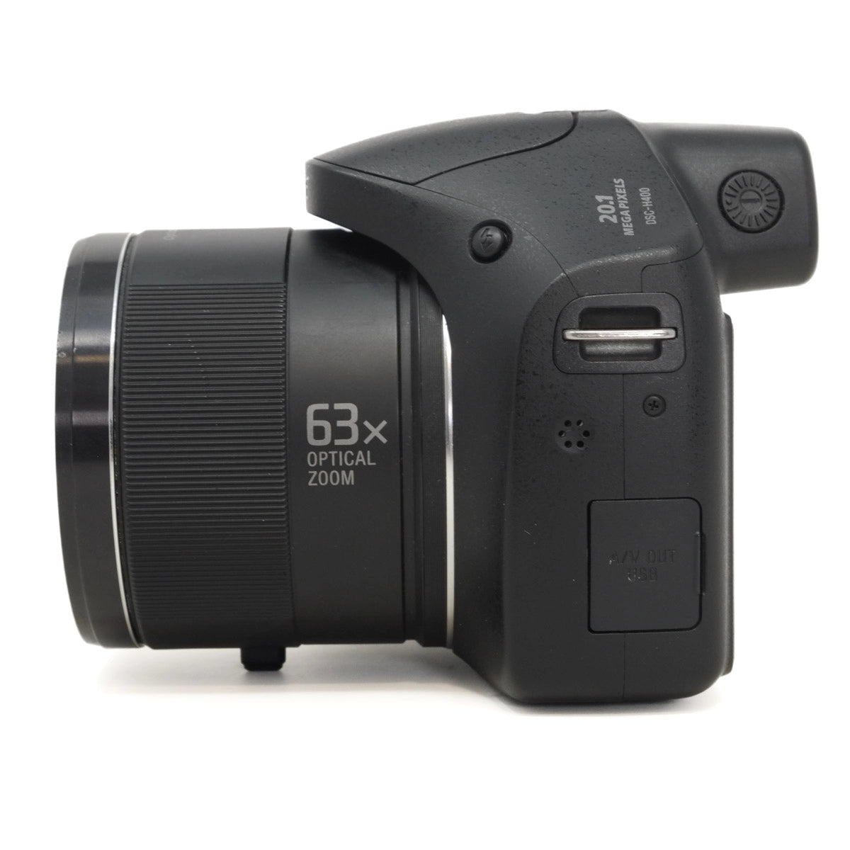 Black digital camera with 63x optical zoom on a white background