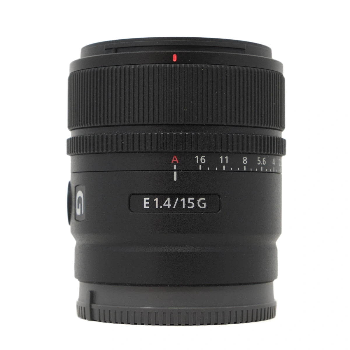 Camera lens with focus and aperture controls on a white background