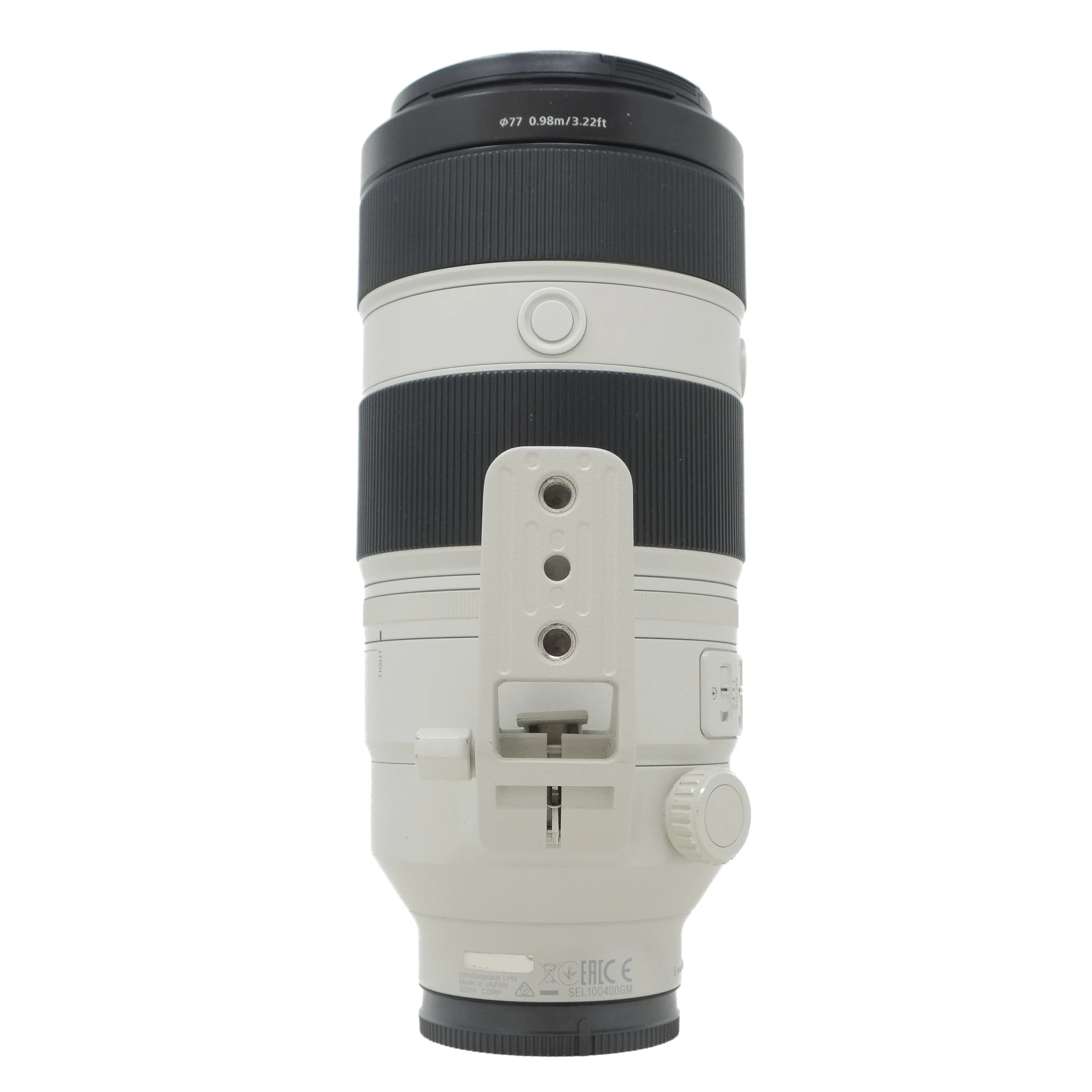 Camera lens with detailed design on a white background
