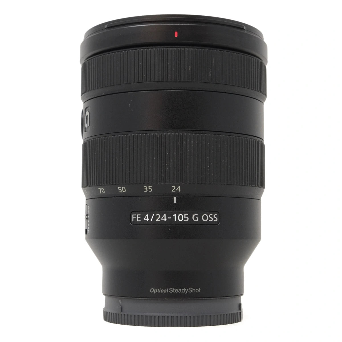 Camera lens with specifications on a white background