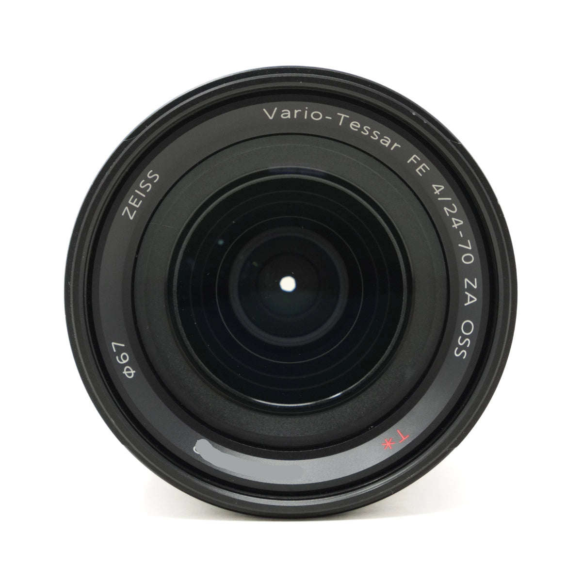 Camera lens with 'Zeiss' branding on a white background