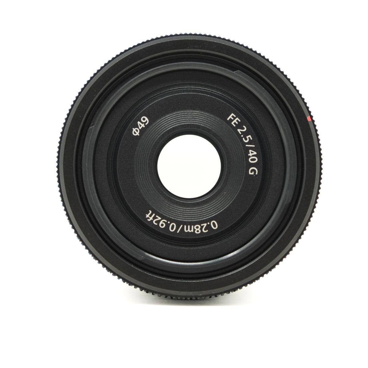 Black camera lens on a white background