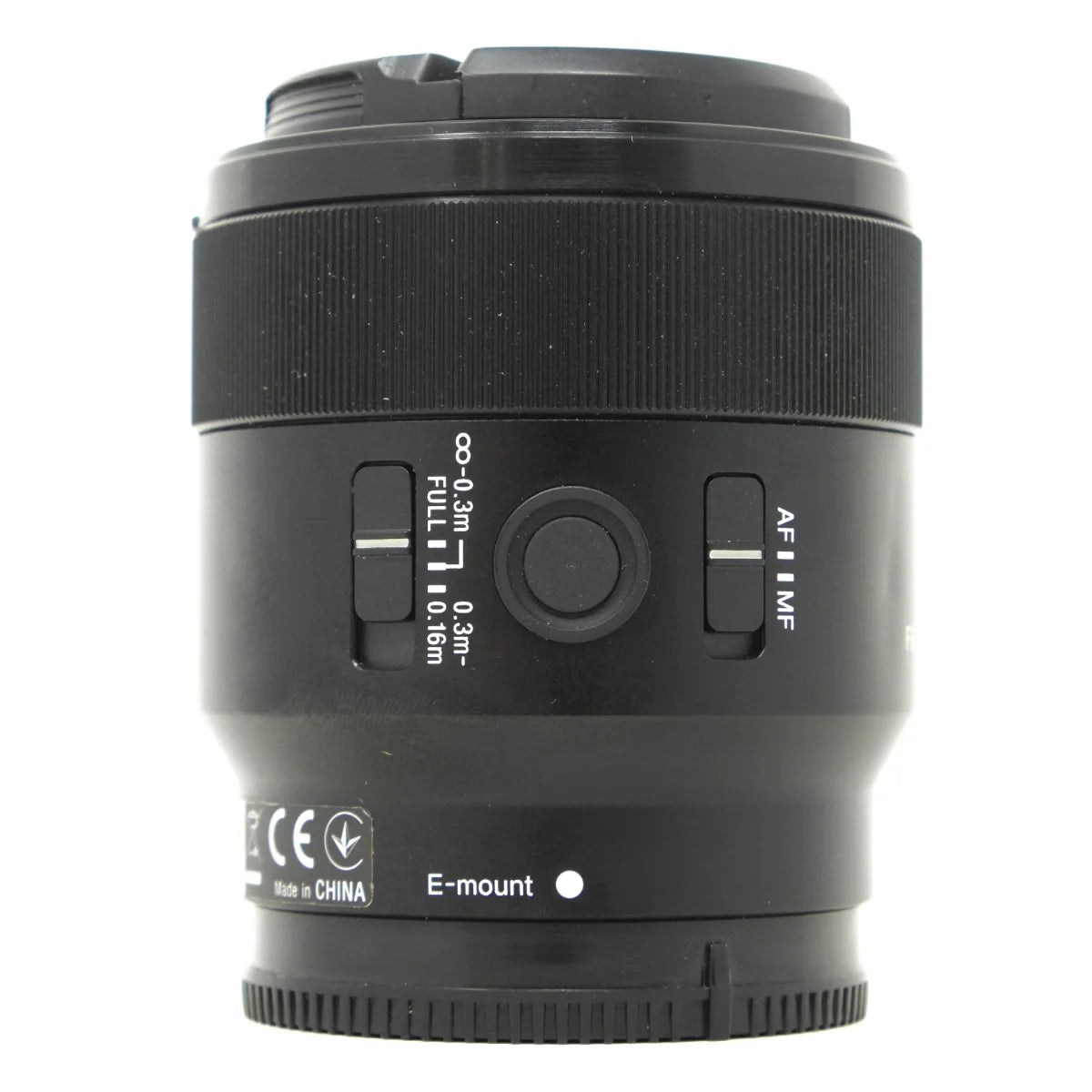 Used Sony FE 50mm F2.8 Macro Lens in E Mount - side angle 