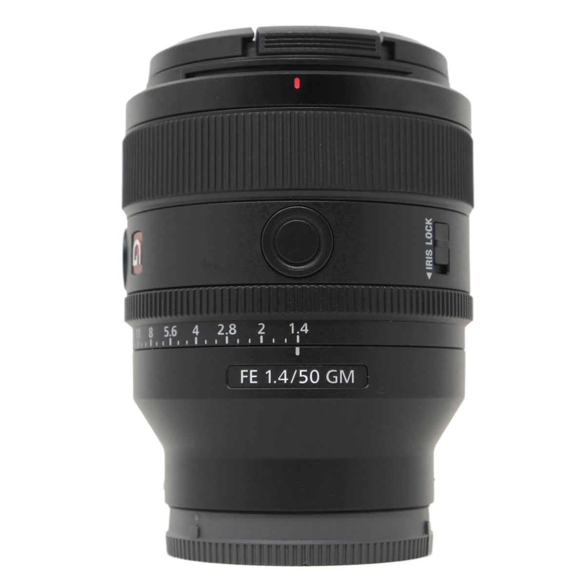 Camera lens with specifications on a white background