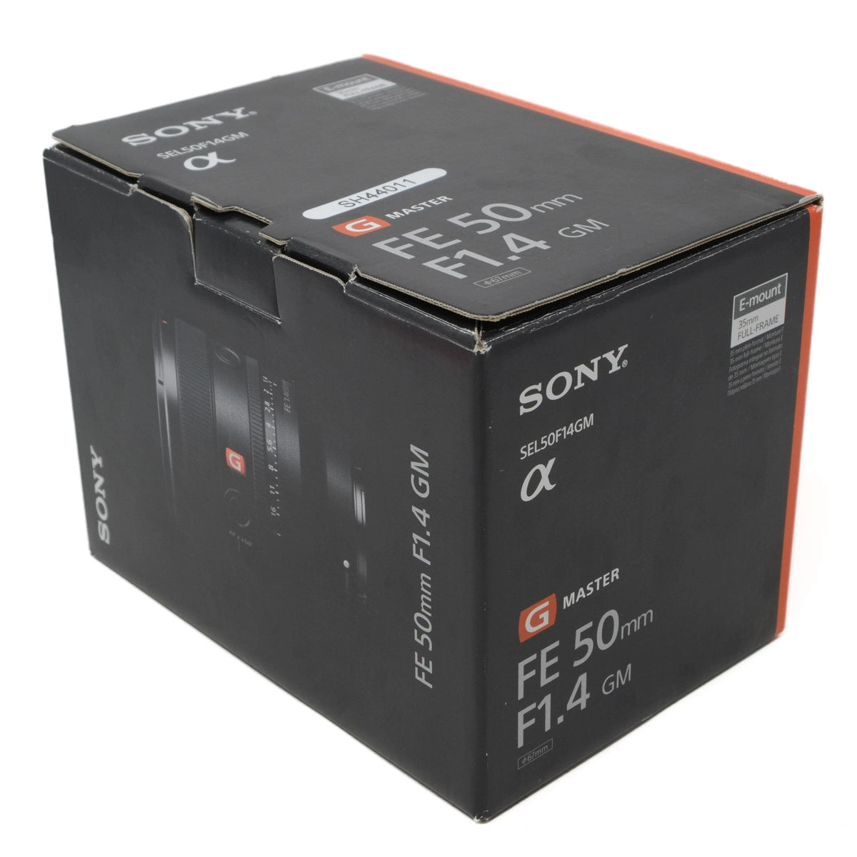 Sony camera lens packaging box on a white background