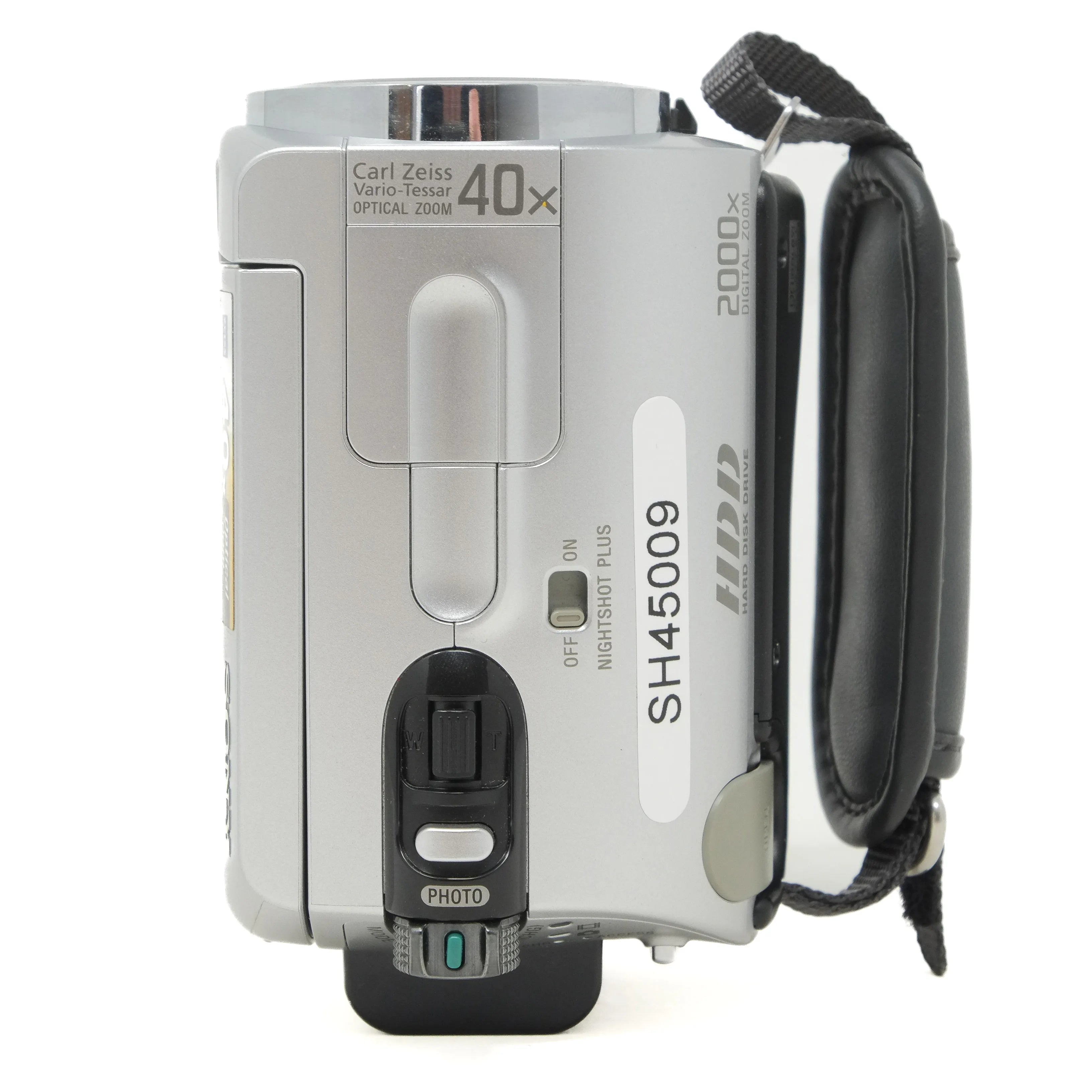Silver digital camera with Carl Zeiss branding on a white background