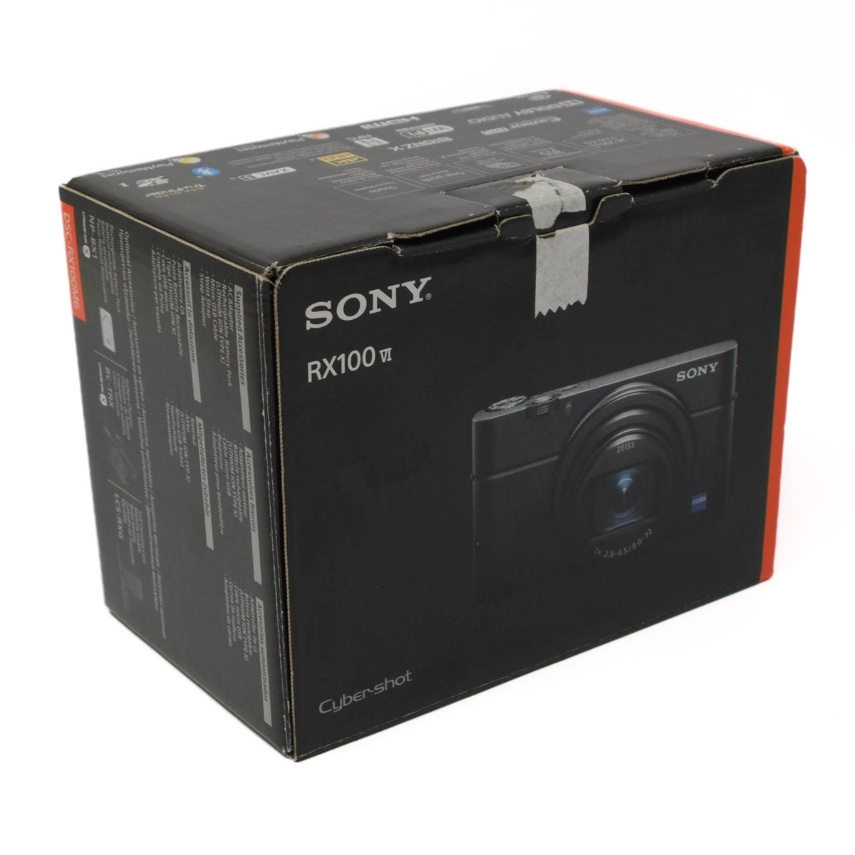 Sony RX100 VI camera packaging box on a white background