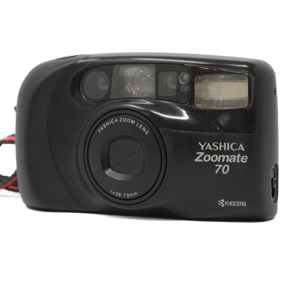 Black Yashica Zoomate 70 camera on a white background