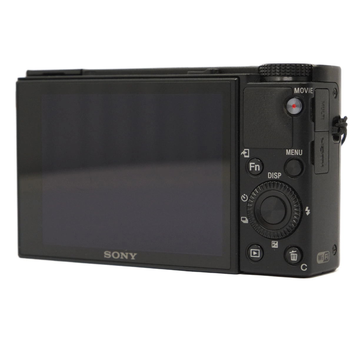 Black Sony camera on a white background