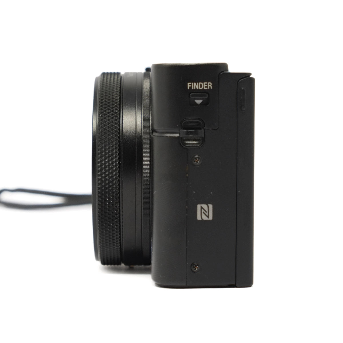 Black camera with 'FINDER' label on a white background