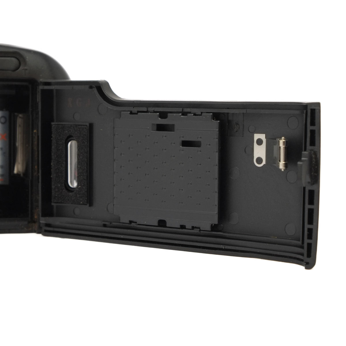 Black electronic device with open cover on a white background