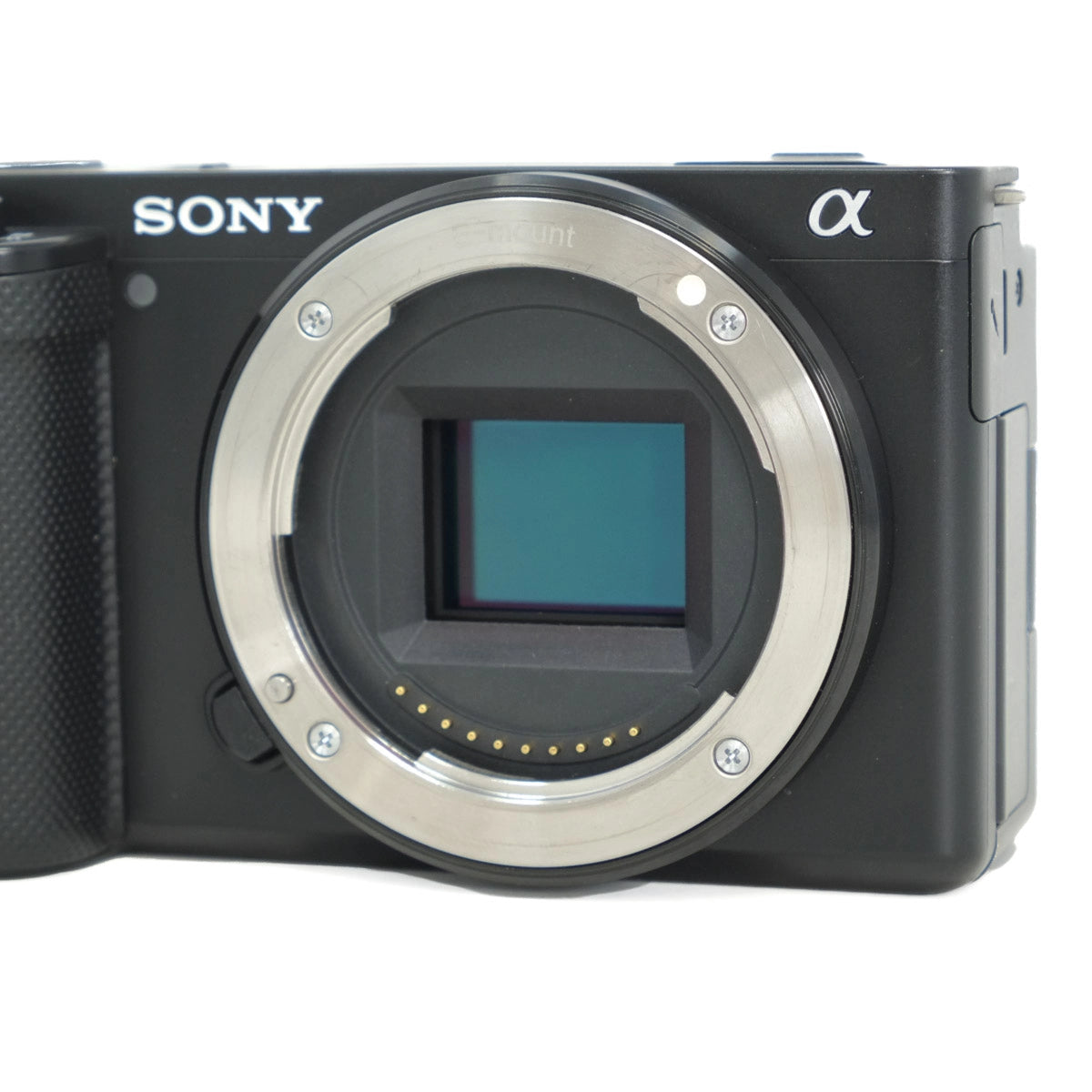 Sony camera body without lens on a white background