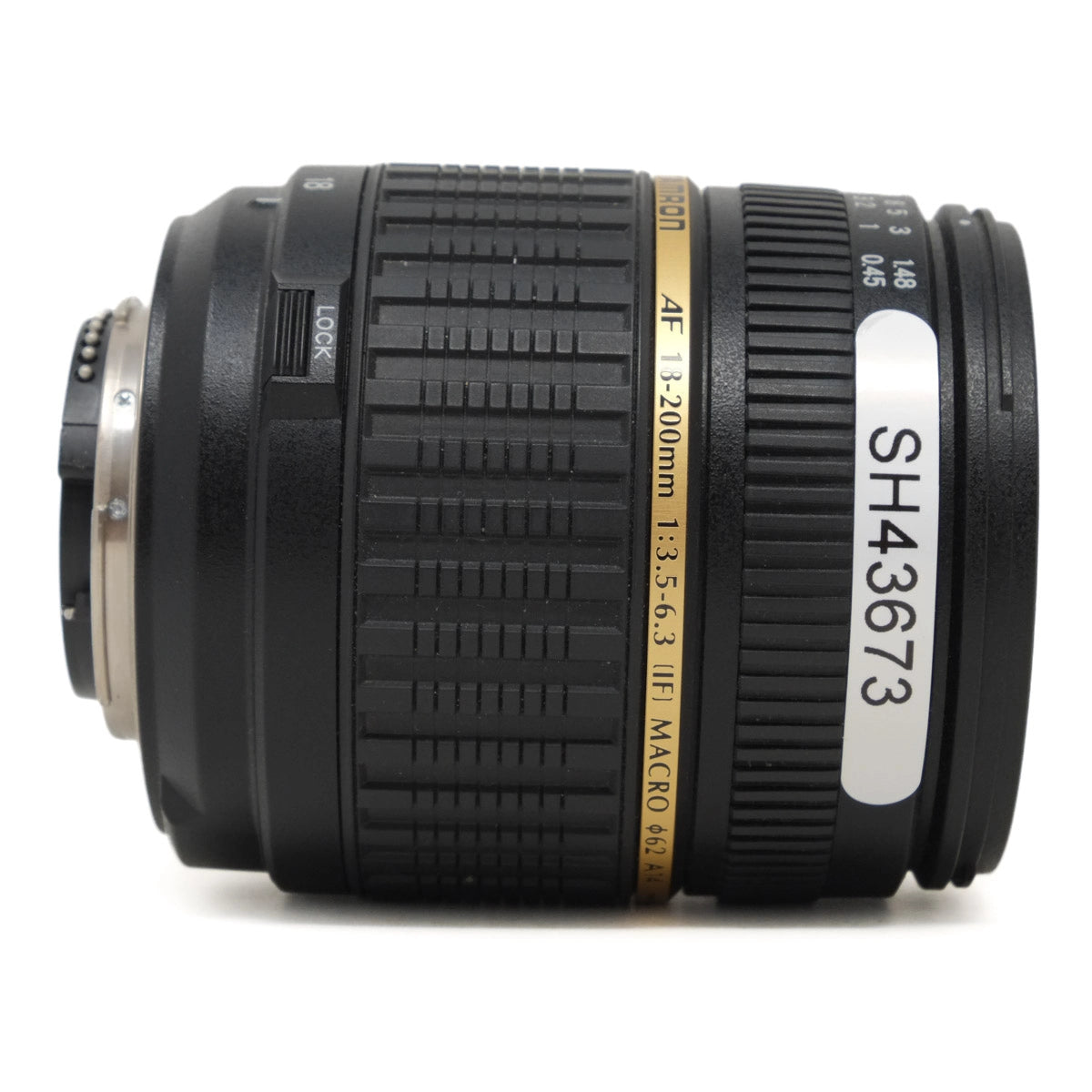 Camera lens with specifications on a white background