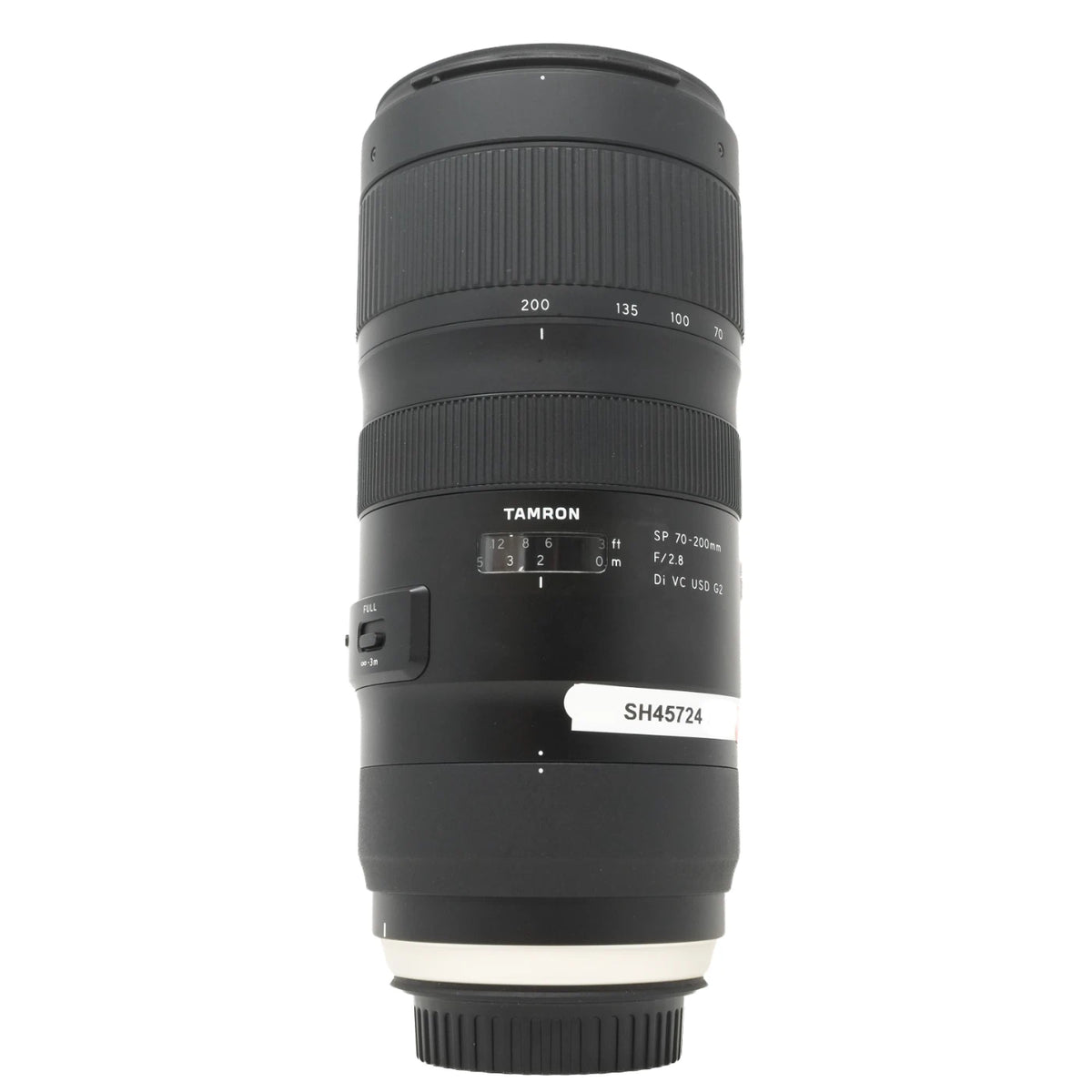 Tamron SP 70-200mm F/2.8 Di VC USD SH44574 camera lens in black, shown vertically against a plain white background.