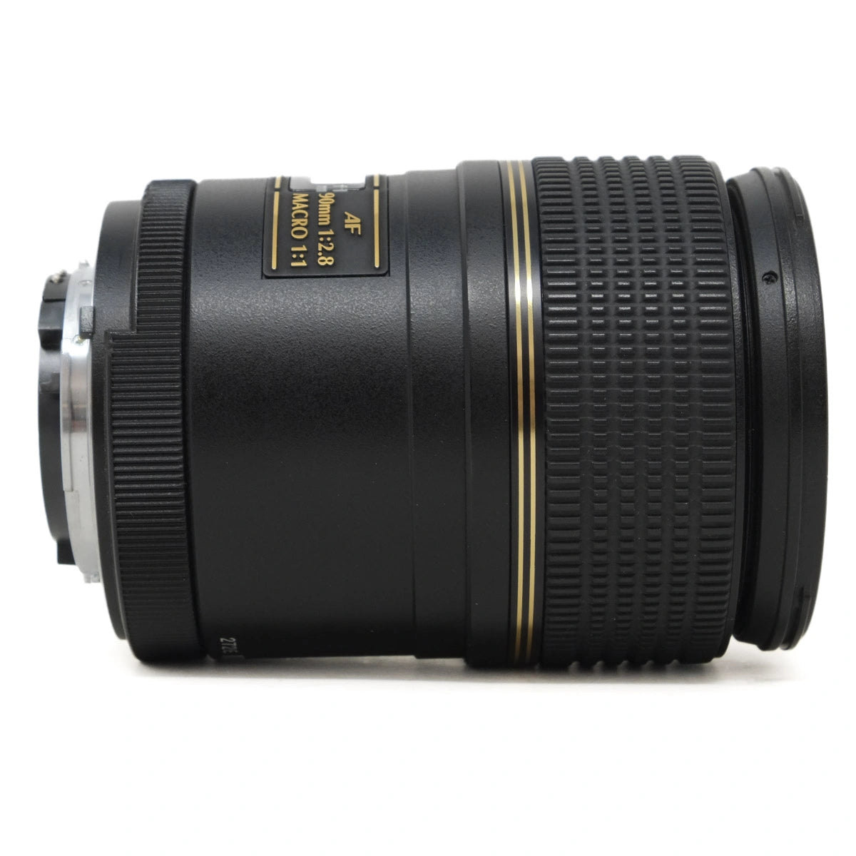 Camera lens with brand logo on a white background