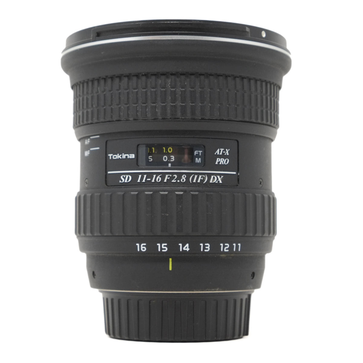 Camera lens with detailed specifications on a white background