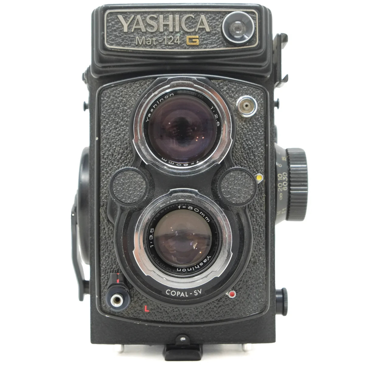 Used Yashica 124G Twin lens Reflex camera 6 X 6 - front angle 