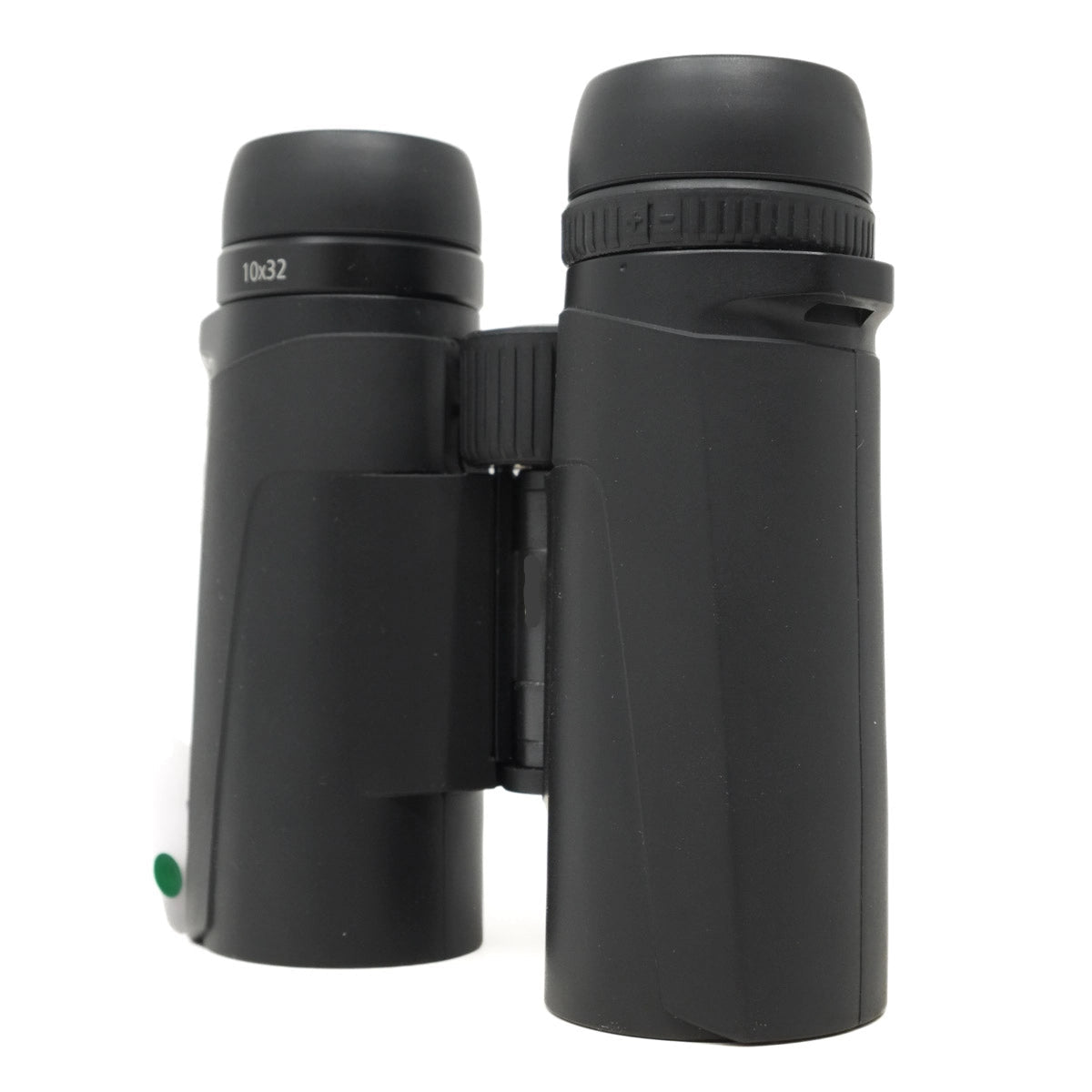 Black binoculars with a white background