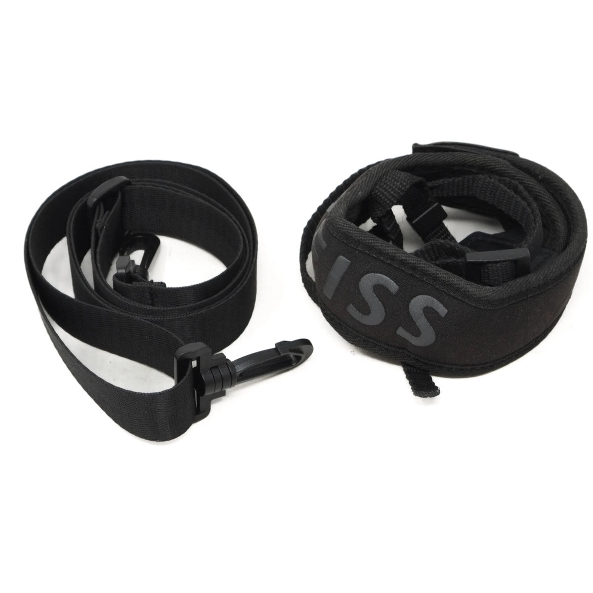 Two black straps with a visible brand logo on a white background