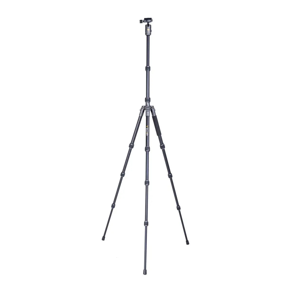 Black camera tripod on a white background
