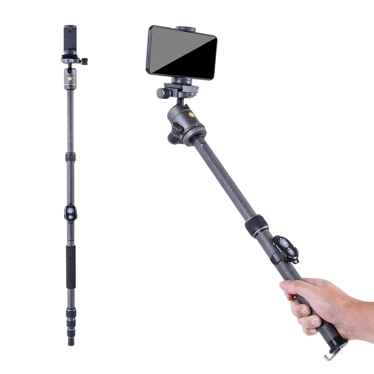 Handheld camera stabilizer with phone mount on a white background