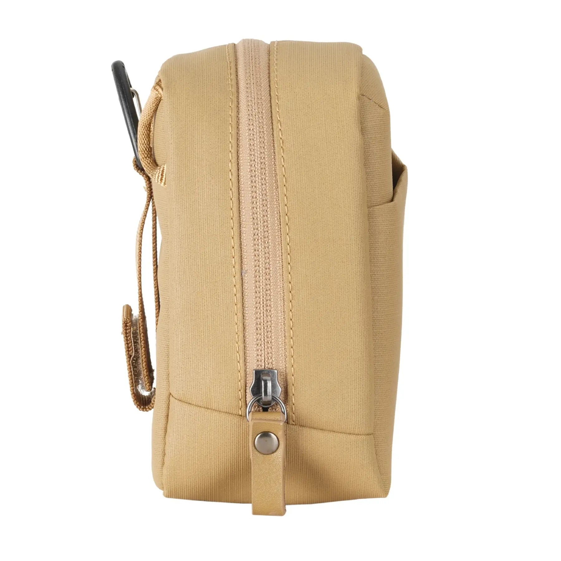 Beige pouch with a zipper on a white background