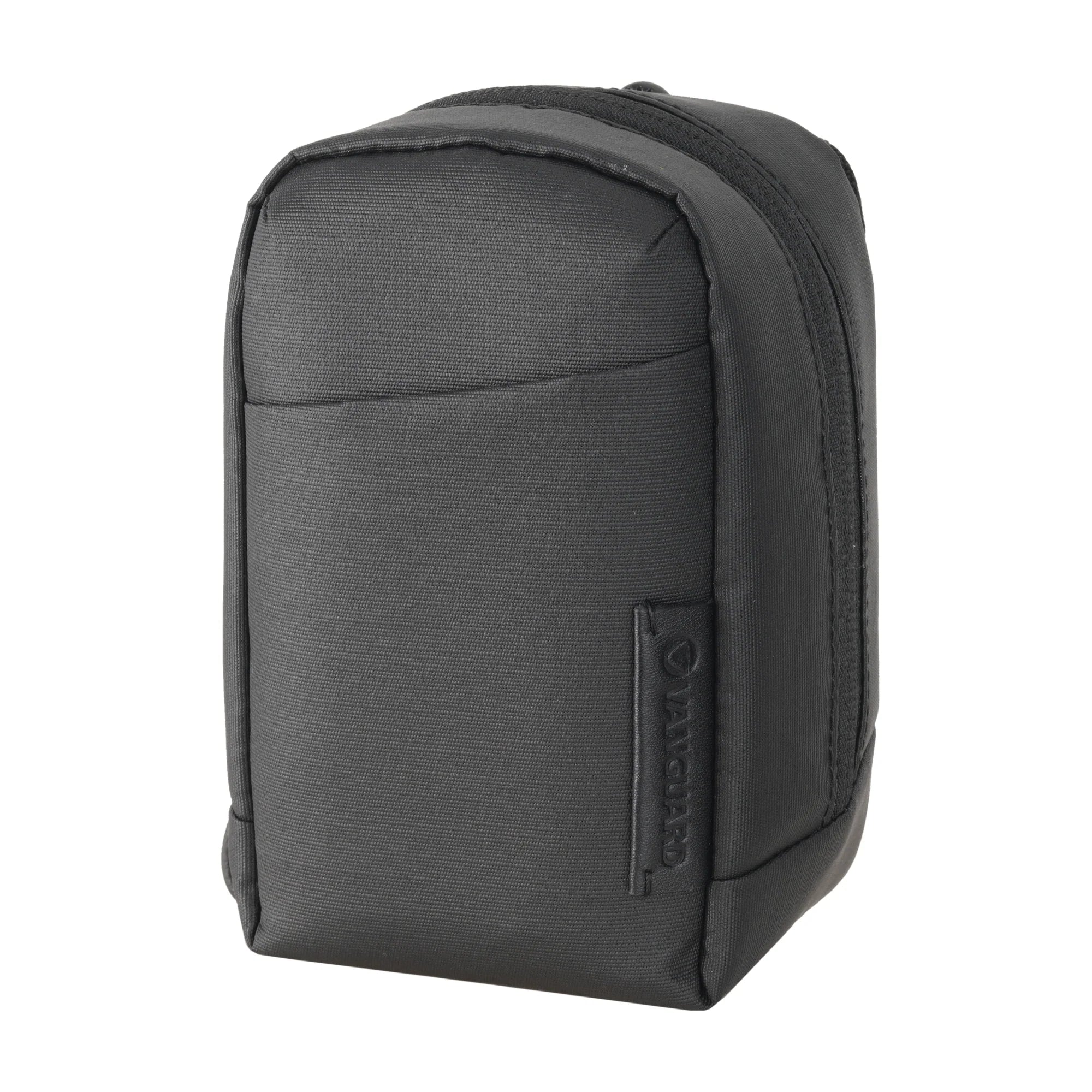Black backpack with a visible brand logo on a white background
