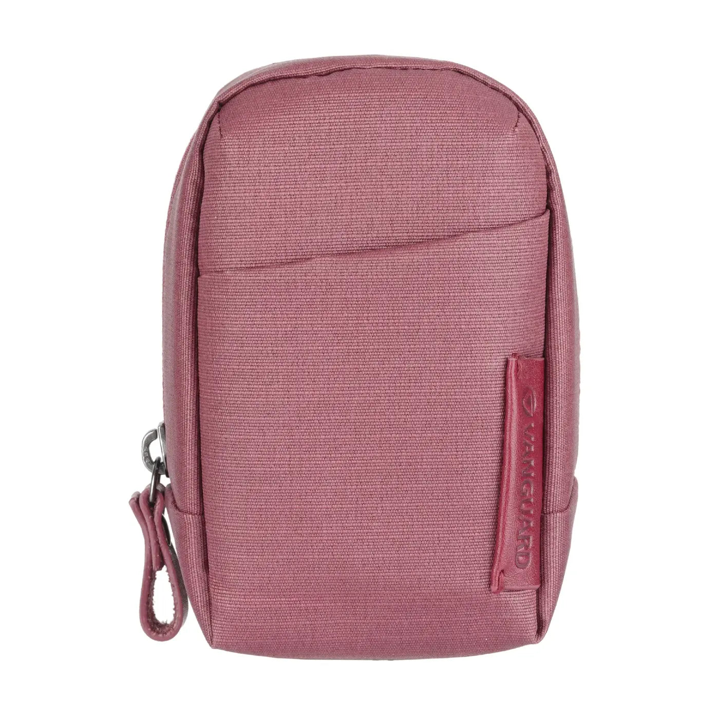 Pink backpack with a visible brand logo on a white background