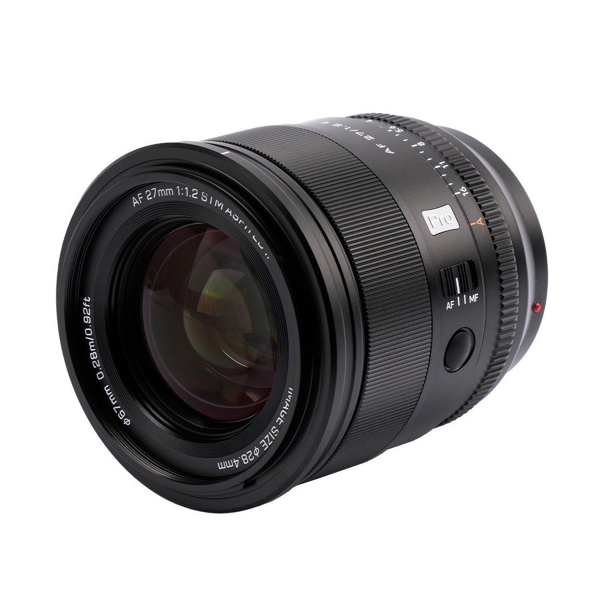 Viltrox AF 27mm F1.2 Lens - Sony E Mount front angle from right side