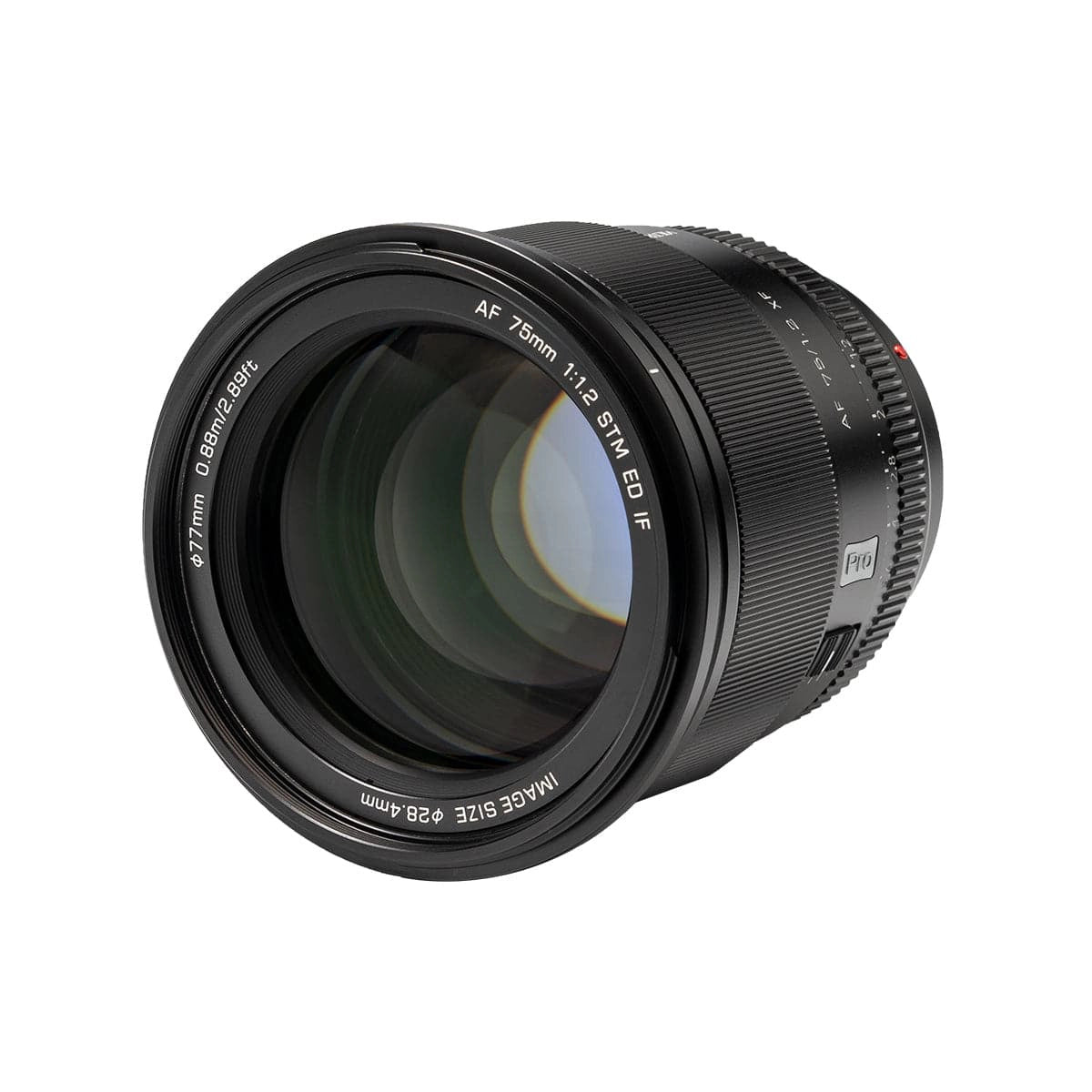 Viltrox AF 75mm F1.2 XF lens - Fujifilm front angle from right side