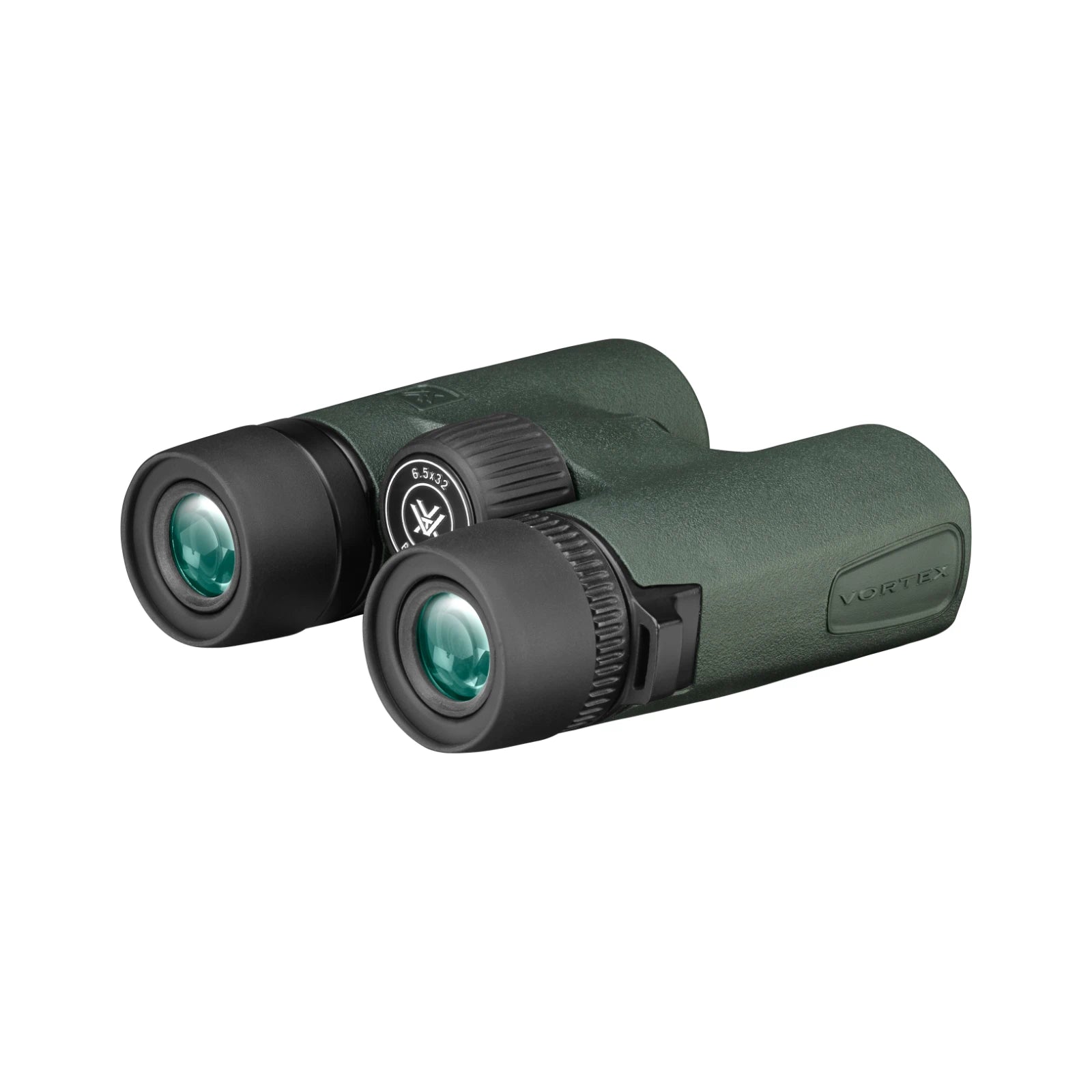 A pair of Vortex binoculars in forest green with black accents, shown on a clean white background.