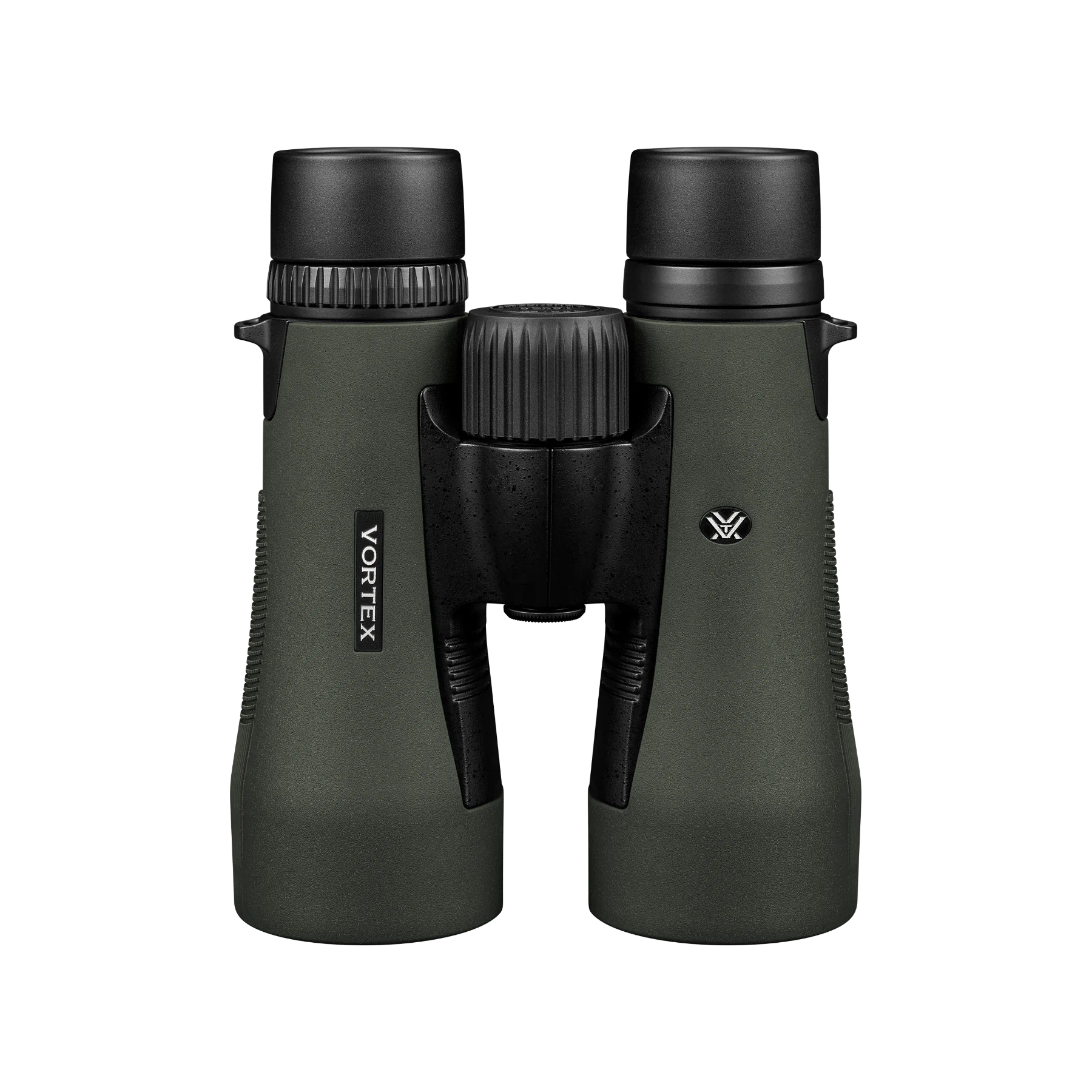 Vortex binoculars in matte dark green with black eyecups and central focus wheel, shown against a plain white background.