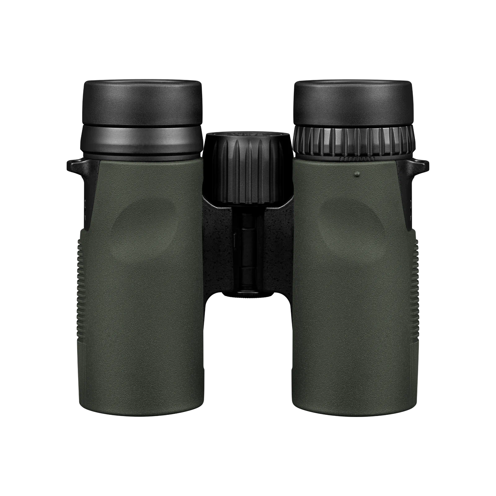 A pair of binoculars in dark olive green with black eyecups and central focusing knob, shown against a plain white background.