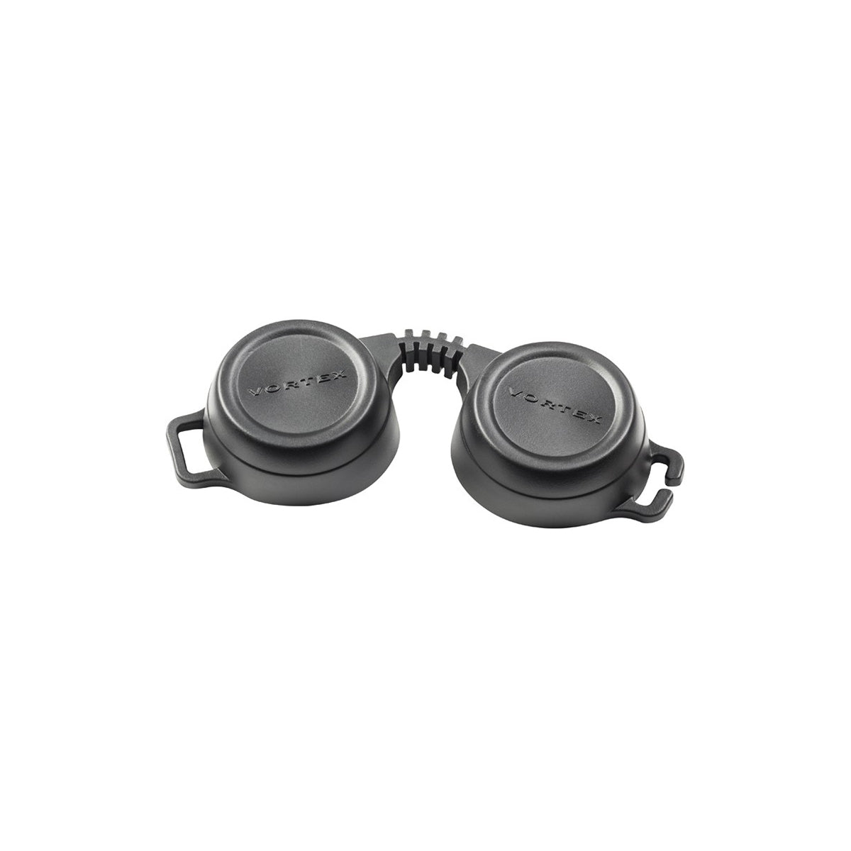 Binocular rain guard for back elements, shown on a plain white background. The brand name 'Vortex' embossed on the top of each plug.