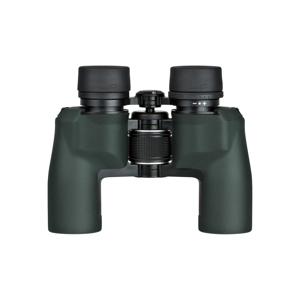 A pair of binoculars in matte dark green with black eyecups and central focusing mechanism, shown against a solid white background.
