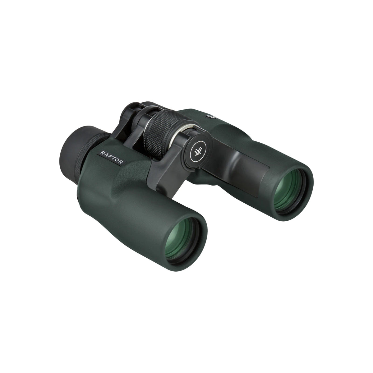 A pair of Vortex binoculars in matte dark green and black, shown at a three-quarter angle on a solid white background.