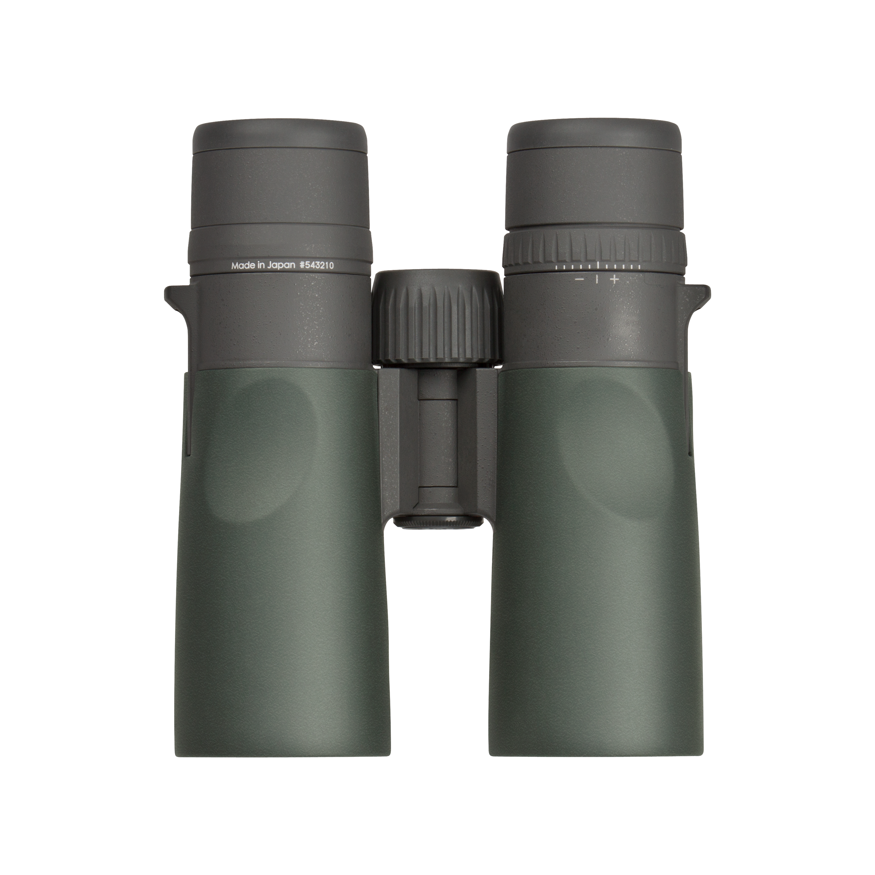 A pair of Vortex binoculars with matte dark green bodies and dark gray focusing rings, shown against a solid white background.