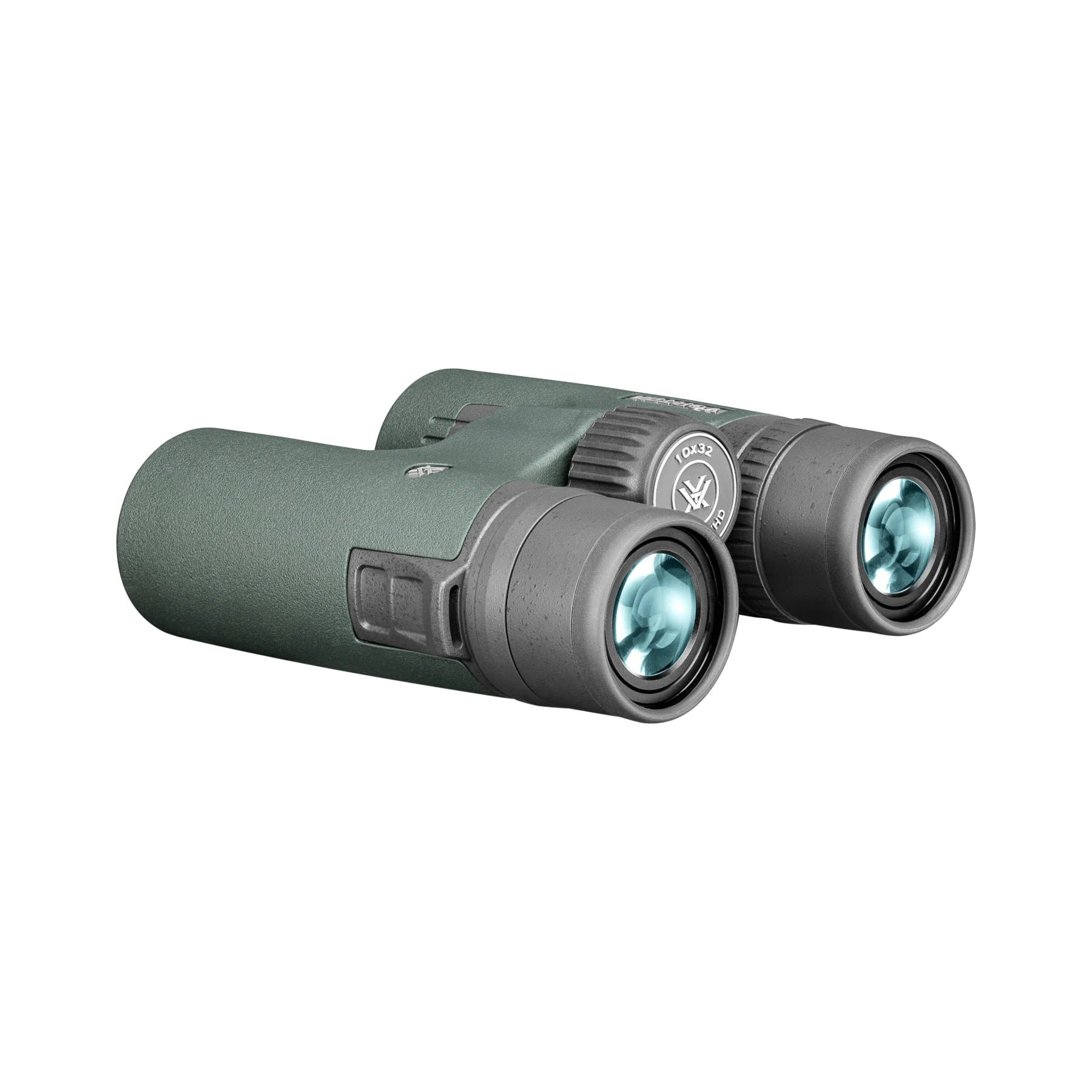 A pair of Vortex binoculars in matte dark green and black, shown at a three-quarter angle on a solid white background.