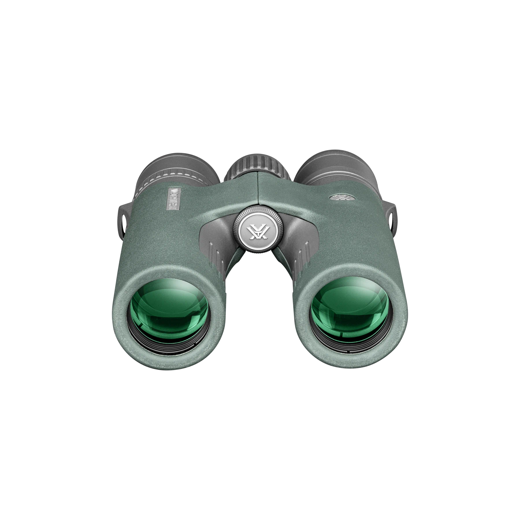 A pair of Vortex binoculars in matte green with dark gray accents, shown against a plain white background.