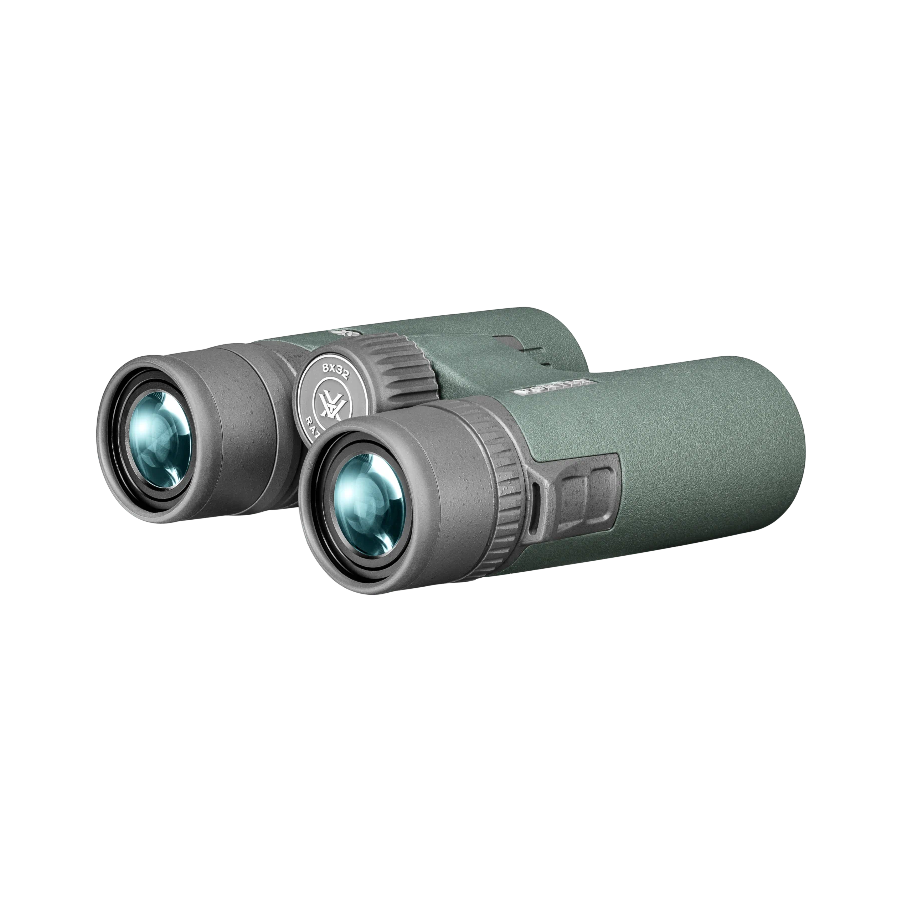 A pair of Vortex binoculars in a textured green color with dark gray accents, shown on a plain white background.