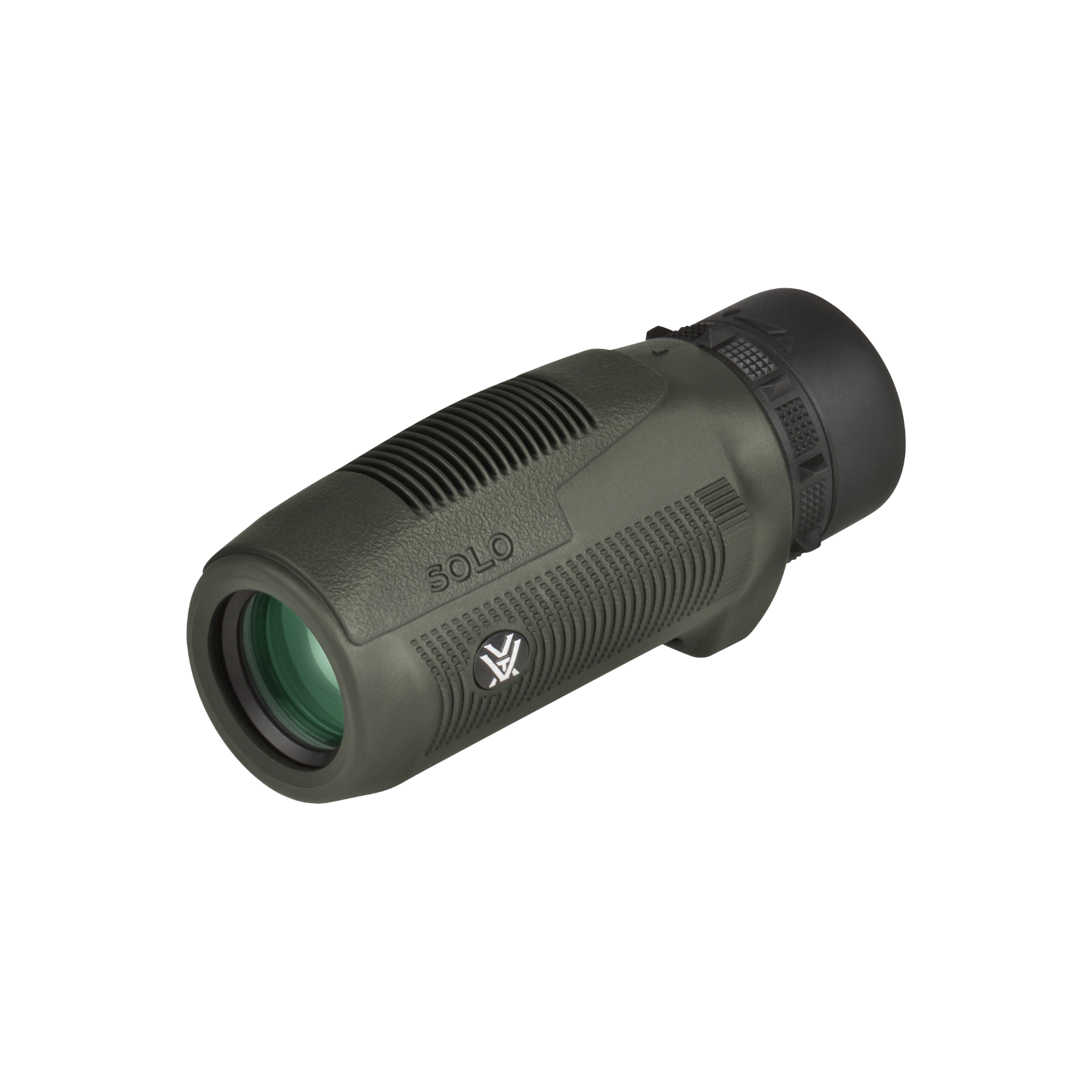A Vortex Solo spotting scope monocular in matte green, shown horizontally against a clean white background.