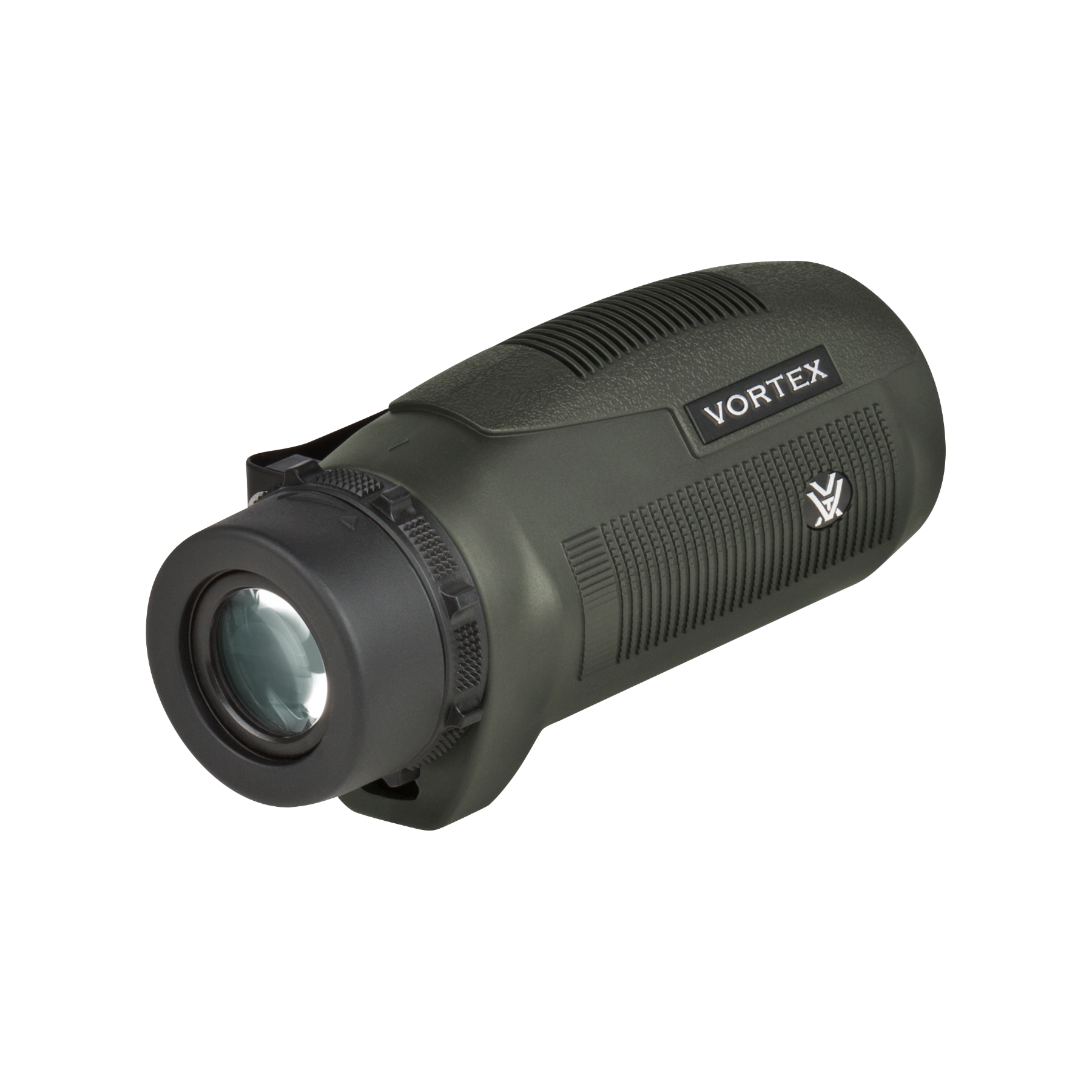 A Vortex monocular in matte green, shown at an angle on a white background.