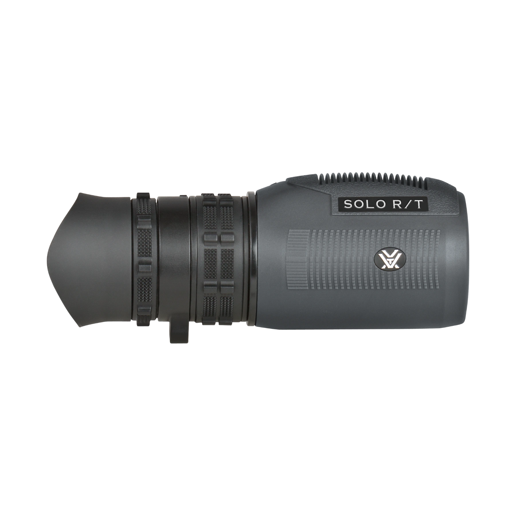 A grey Vortex monocular with a lens hood, featuring the text 'SOLO R/T' and the Vortex logo on the side, set against a plain white background.