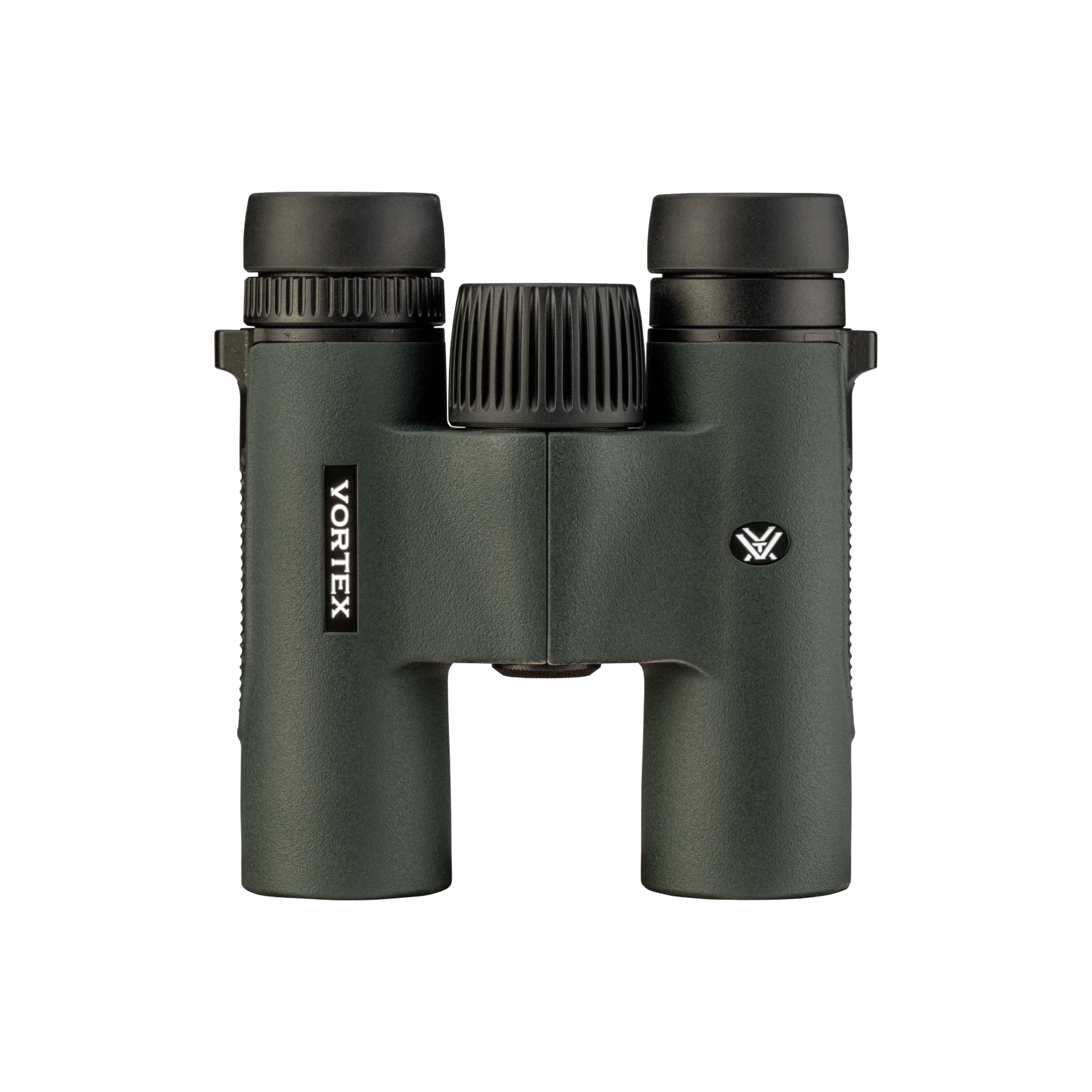 Vortex binoculars in dark green with black eyecups and a central focus wheel, shown against a plain white background.